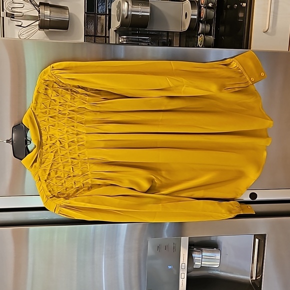💕TRINA TURK💕 Las Lomas Top ~ CEY Mustard Yellow Neck Bow Tie XL NWT - Picture 5 of 10